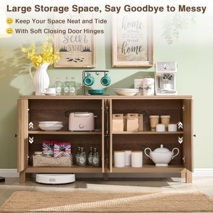 60" Rattan Sideboard Buffet Cabinet with Storage | Sideboard With Rattan Doors, Spacious Storage And Soft-Close Hinges, Ideal For Kitchens, Dining Rooms And Living Rooms