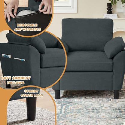4 Piece Convertible Sectional Sofa Set, Modern Linen Small L Shaped Couch with Reversible Chaise, 3-Seater Sofa & Loveseat & Armchair for Living Room, Office, Apartment, Dark Grey