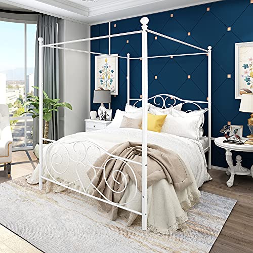 Canopy Full Bed Frame Platform Heavy Duty Steel Slat and Support with Headboard, view 2