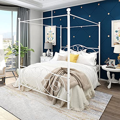 Canopy Full Bed Frame Platform Heavy Duty Steel Slat and Support with Headboard, view 2