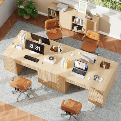 59 Inch Fluted Computer Desk with 9 Drawers, Natural, view 8