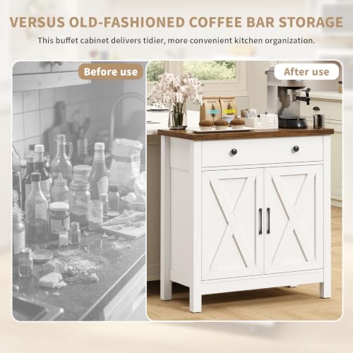 Buffet Cabinet, Small Coffee Bar Cabinet with Drawer, White, view 8