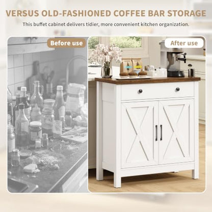 Buffet Cabinet, Small Coffee Bar Cabinet with Drawer, White, view 8