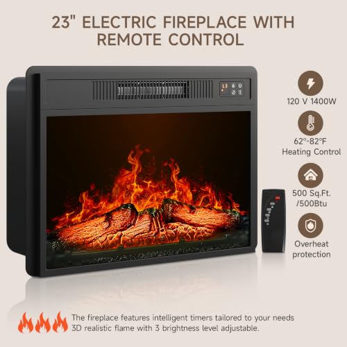 63" Fluted Fireplace TV Stand with 23" Electric Fireplace, Walnut, view 4