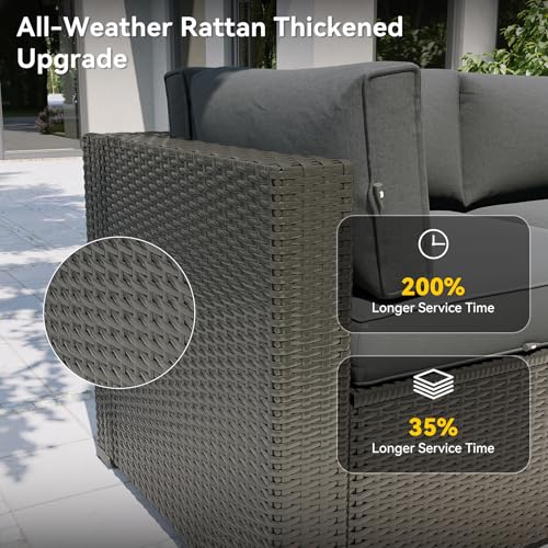 Patio Furniture Set with Fire Pit Table, 5 Piece Outdoor Sectional Sofas, Wicker Rattan Outdoor Furniture with Thickened Cushion for Backyard, Garden Dark Grey