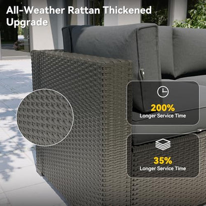 Patio Furniture Set with Fire Pit Table, 5 Piece Outdoor Sectional Sofas, Wicker Rattan Outdoor Furniture with Thickened Cushion for Backyard, Garden Dark Grey