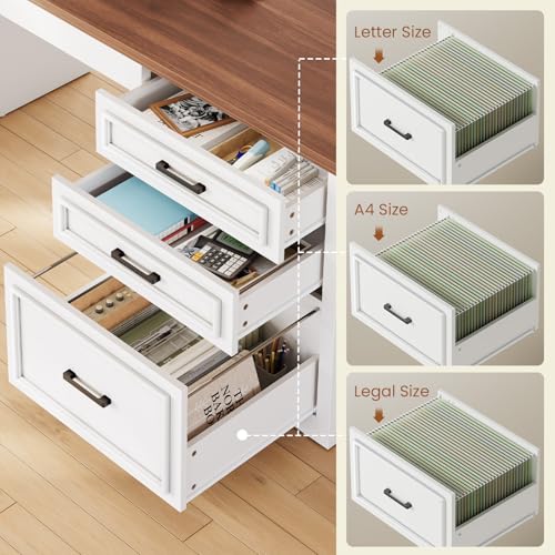 Farmhouse L Shaped Standing Desk with Storage for Home Office, White, view 7