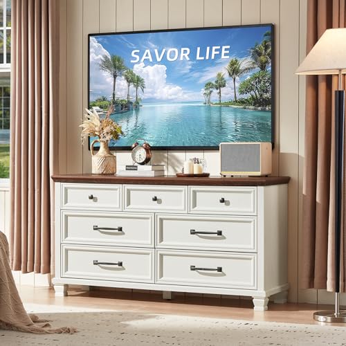 Farmhouse 7 Drawer Dresser for Bedroom, White, view 4