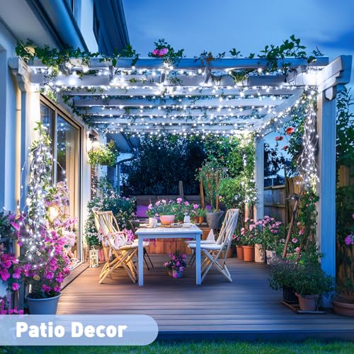 2 Pack Solar String Lights Outdoor Waterproof, Each 33FT 100 LED Solar Fairy Lights Outdoor, 8 Modes White Christmas Light for Outside Garden Tree Patio Yard Wedding Christmas Decorations