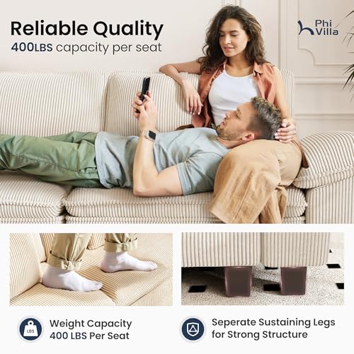 Cloud Modular Couches Sets, 3 Pieces Large Sectional Sofa Set with Loveseats & Armchair, 6-Seater Upholstered Couch for Living Room, Corduroy Fabric, Beige