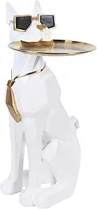 White 27-Inch Dog Side Table, Butler Statue with Tray & Tissue Holder, view 2