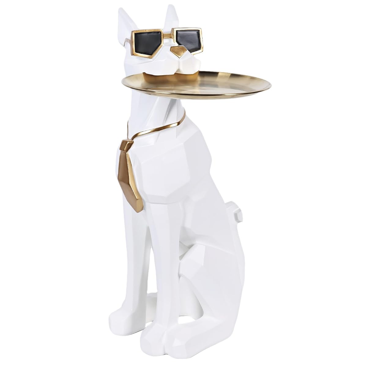 White 27-Inch Dog Side Table, Butler Statue with Tray & Tissue Holder