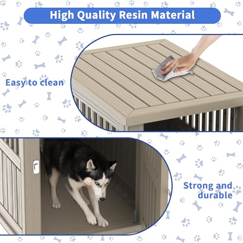 Dog House Resin Dog Crate Furniture, Light Brown, Medium, view 5