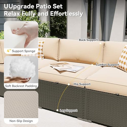 Patio Furniture Set with Fire Pit Table, 5 Piece Outdoor Sectional Sofas, Wicker Rattan Outdoor Furniture with Thickened Cushion for Backyard, Garden Begin