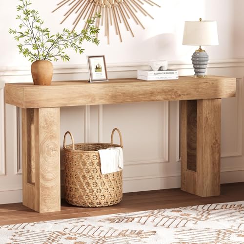 63 Inch Farmhouse Console Table for Entryway, Slim Wood Sofa Side Table, Modern Minimalist Decorative Furniture for Living Room, Hallway, Front Door, Natural