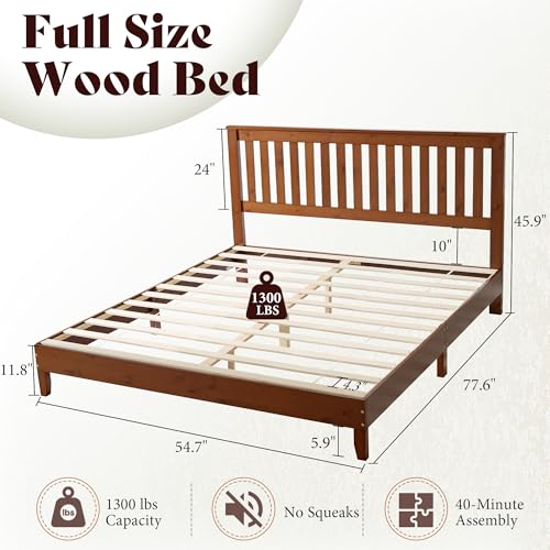 Solid Wood Full Size Bed Frame, Walnut, view 3