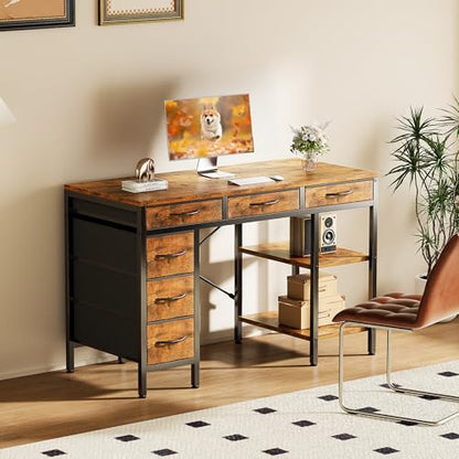 47" Computer Desk with 6 Fabric Drawers & Storage Shelves, view 3