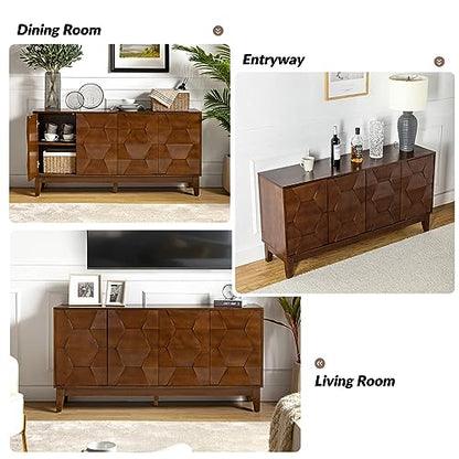 Mid Century Sideboard Buffet Cabinet with Solid Wood Legs, view 6