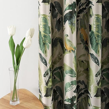 Extra Wide Curtains for Living Room, 1 Pc Blackout Curtains & Drapes Panel with Grommet, Green Macaw Pattern Print Window Treatment for Sliding Glass Door 100 Inches Wide