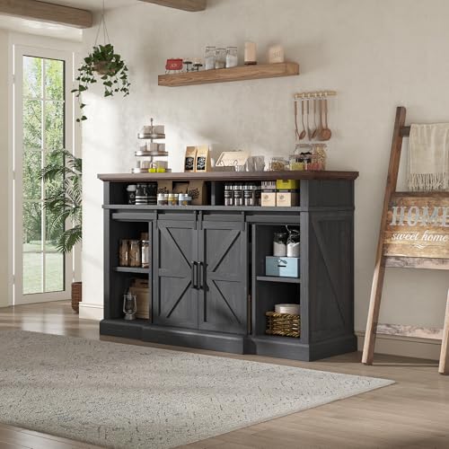 66" W Farmhouse TV Stand, Entertainment Center with Storage, Grey, view 7