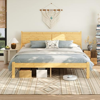 14 Inch Bamboo Queen Bed Frame, Platform Bamboo Wood Bed with Headboard, view 2