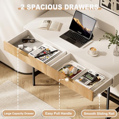 45 Inch White Desk with Drawers, Small Writing Desks for Bedroom, view 6