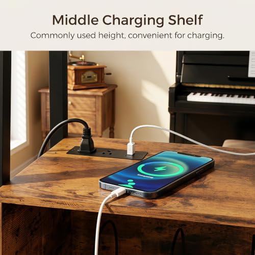 Record Player Stand, 5-Tier Turntable Stand with Charge Station, view 6