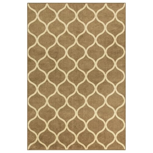 Rebecca Moroccan Trellis Area Rugs - Made in USA - Low Pile, Non Slip, Pet-Friendly Mat for Bedroom, Office, Living & Dining Room, 5' x 7', Taupe