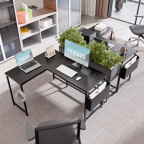 47 Inch Reversible L Shaped Gaming Desk Corner Computer Desk with Storage Bag, view 3