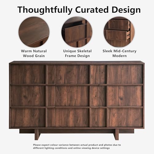 55" Wide 9 Drawer Dresser for Bedroom, Skeleton Line Design, view 4