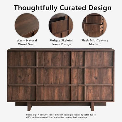 55" Wide 9 Drawer Dresser for Bedroom, Skeleton Line Design, view 4