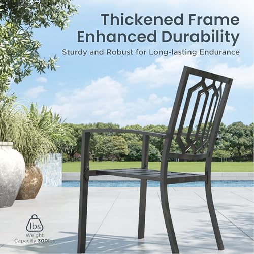 Patio Dining Chairs Set of 2, Stackable&Wrought Iron | Black Stackable Wrought Iron Outside Dining Chairs, All Weather Heavy-Duty Furniture for Patio, Deck, Porch, Backyard