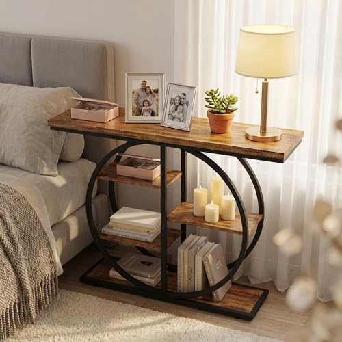Industrial Console Table, 5-Tier Narrow Entryway Table with Storage Shelves, Rustic Brown, 41.3 Inch, for Living Room Hallway Foyer