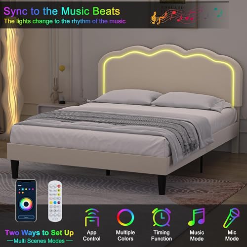 Queen Size Bed Frame, Beige, view 5