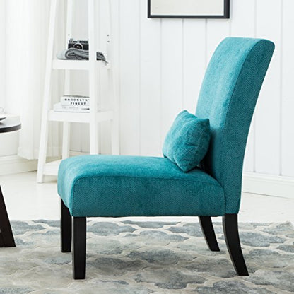 Pisano Teal Blue Fabric Armless Contemporary Accent Chair with Kidney Pillow