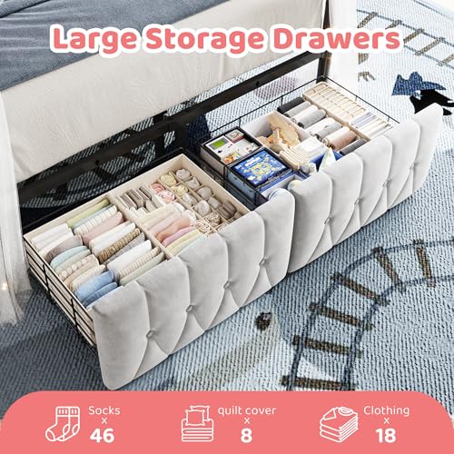 Full Canopy Bed Frame with Drawers and LED Lights & Charging,Grey, view 5