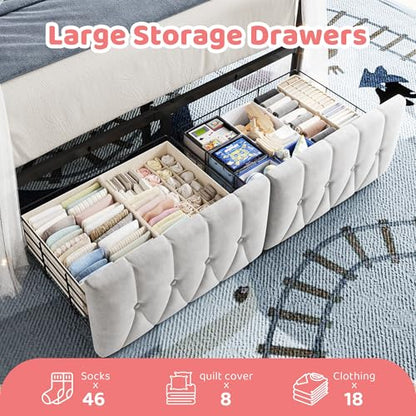 Full Canopy Bed Frame with Drawers and LED Lights & Charging,Grey, view 5