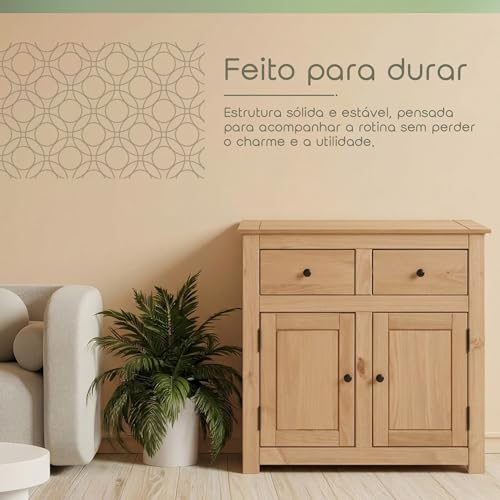 Solid Wood Sideboard Buffet Cabinet with 2 Drawers and 2 Doors, view 5