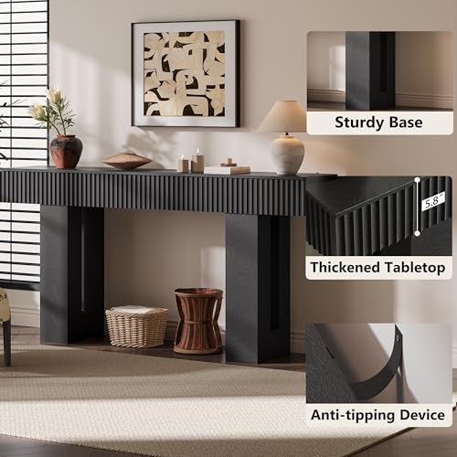 63-Inch Long Entryway Console Table with a Fluted Design, view 6
