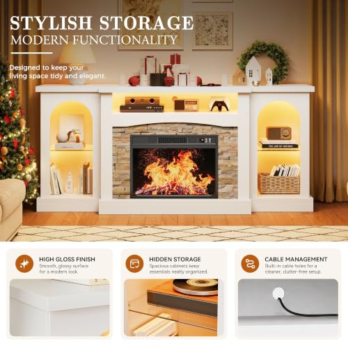 White Electric Fireplace TV Stand Entertainment Center with Fireplace, view 4