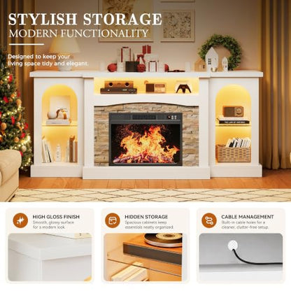 White Electric Fireplace TV Stand Entertainment Center with Fireplace, view 4