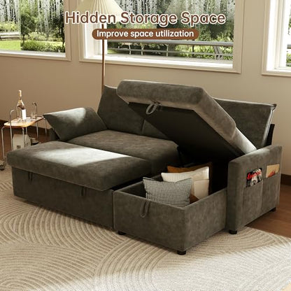 Sofa Bed, 80'' L Shape Chenille Sleeper Sofa Couch with Pull Out Bed and Storage Chaise for Living Room, Apartment and Hotel, Dark Gray