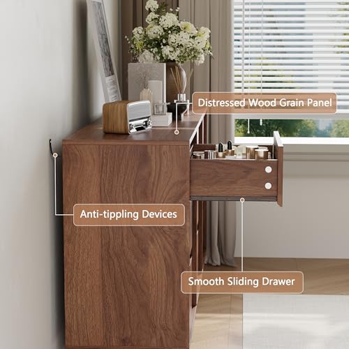 9 Drawer Walnut Dresser for Bedroom,59" Wide Mid Century Modern Dresser, view 5