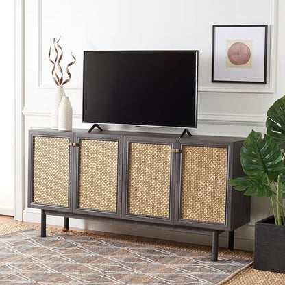 SAFAVIEH Home Collection Piran Distressed Black/Gold 4-Door 2-Shelf Entertainment Media TV Stand, Ideal for Living Room, Bedroom, Family Room (Fits up to a 65" Flatscreen TV)