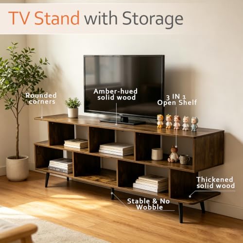65" Amber Mid-Century TV Stand with Outlet Fits Up to 75 Inch TV, view 7