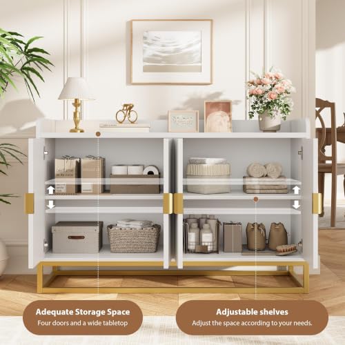 47" Fluted Sideboard with Storage Cabinet, Adjustable Shelf, White, view 4