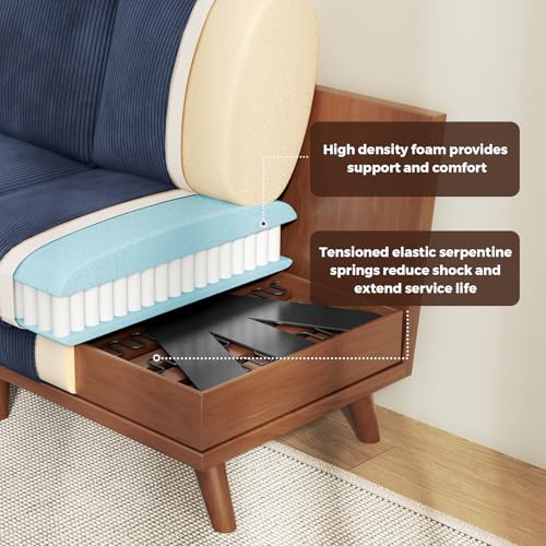 97" Modular Sectional Sofa Dark Blue, L-Shaped Couch with Movable Ottoman, Comfy Corduroy Couch with Spring Cushion, Modular Sofa with Deep Seat for Living Room, Bedroom and Apartment