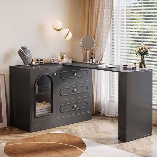 Corner Vanity Desk with 3 Drawers, view 4