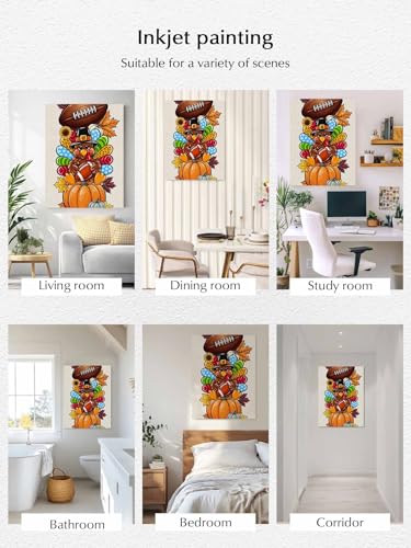 NuYeBiofx Thanksgiving Fall Pumpkin Turkey Canvas Wall Art Prints,48"x32" Framed Picture Artwork Autumn Maple Leaf Football Printed Canvas Oil Painting for Living Room Bedroom Office,Ready to Hang