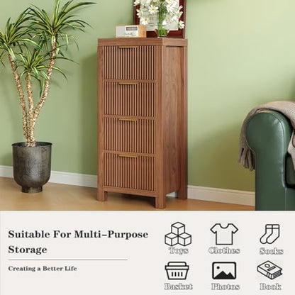 Mid-Century Modern Tall Wooden Dresser with 4 Spacious Drawers, view 4
